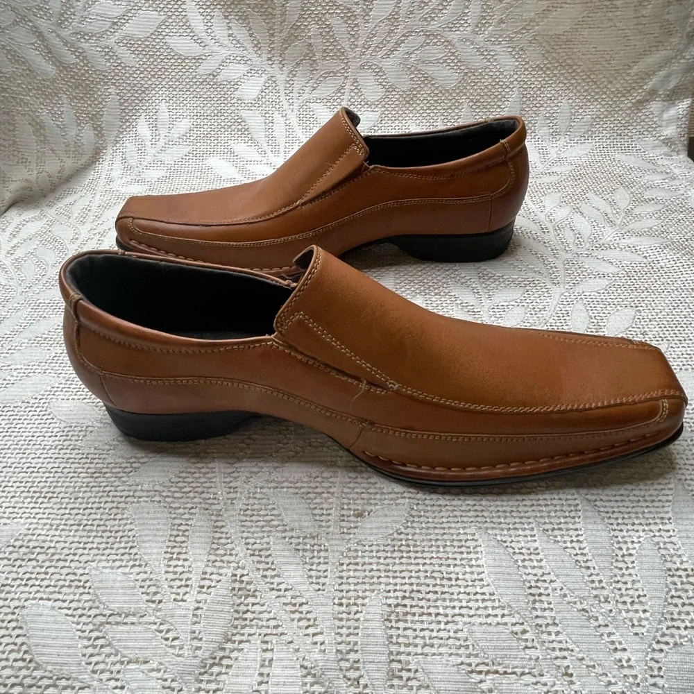 Franco Fortini men's tan leather square-toe loafers